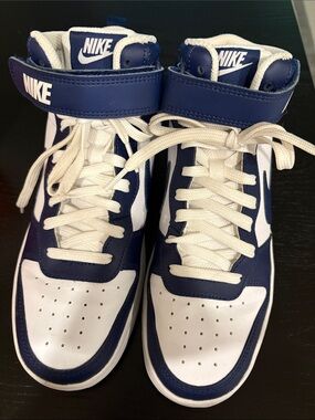 Nike Kids High-Top Sneakers — White & Navy Blue